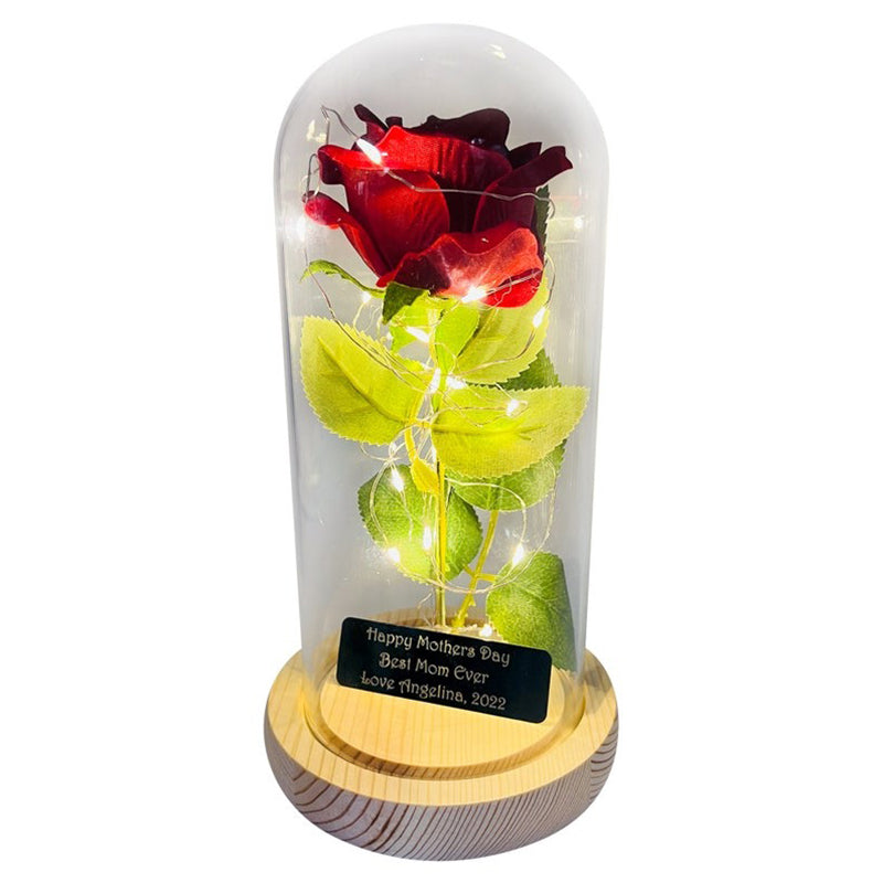 Personalized Galaxy Rose in Glass Dome with LED Light, Valentine's Day Gift