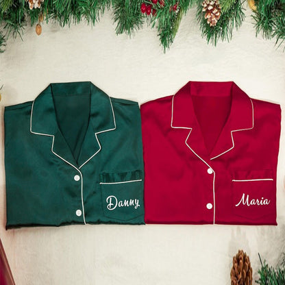Christmas Satin Pjs Set for Family,Matching Christmas Pjs Shirt Long Set