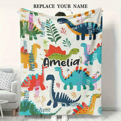 Text Custom Dinosaur Jurassic Cartoon Plant  Custom Name Personalized Blanket