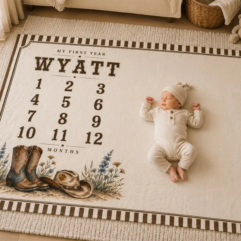 Personalized Cowboy Baby Milestone Blanket