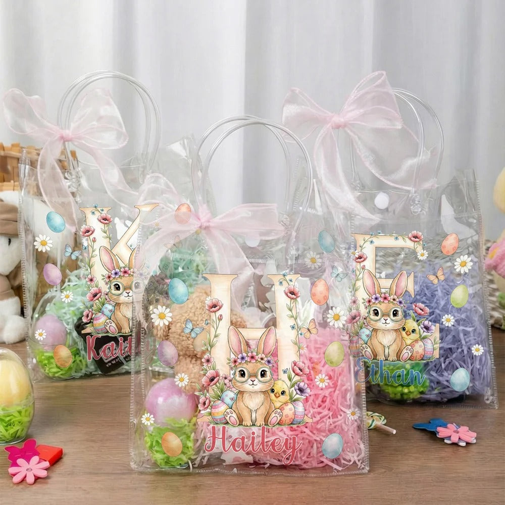 Personalized Pink Bow Ribbon Colorful Easter Eggs Gift Bag