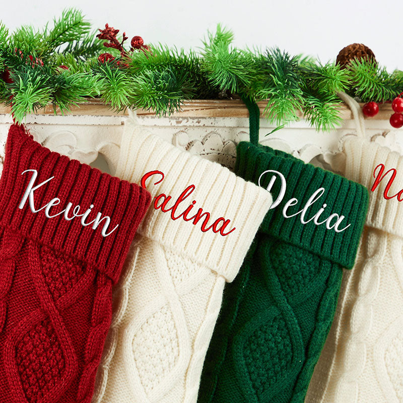 Custom Christmas Stocking with Name, Embroidered Knit Stocking, Monogram Christmas Stocking, Personalized Family Stocking, Holiday Decor