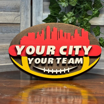 Woodcut Handcrafted Football Sign of your favorite team
