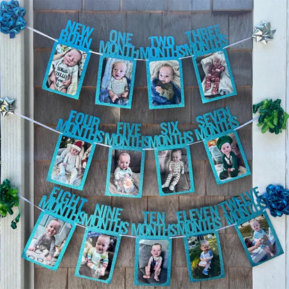 PartyHooman 1st Birthday Photo Banner in for Baby from Newborn to 12 Months