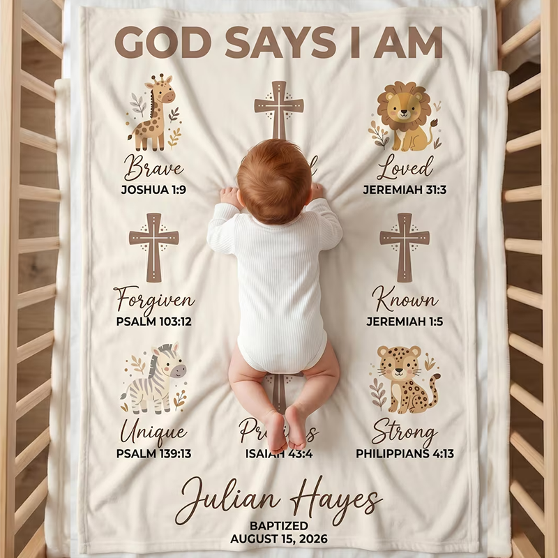Personalized Christian Baby Blanket, Custom Baptism Gift Boy Girl