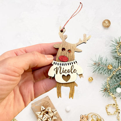 Personalized Name Custom Sweater-Style Reindeer Ornament
