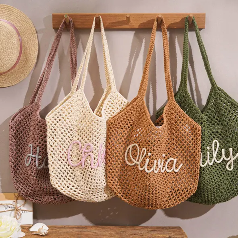 Personalized beach tote bags, Crochet beach bags