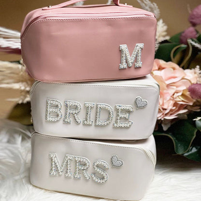 Personalized Makeup Bag, Mrs Pearls Cosmetic Bag, Toiletry Bag, Custom Bride Gift