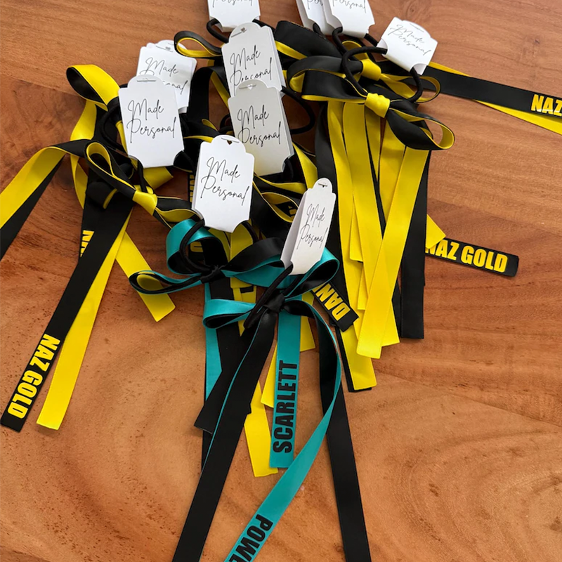 Personalised Team Ribbons with elastic | Custom Name Sports Ribbons