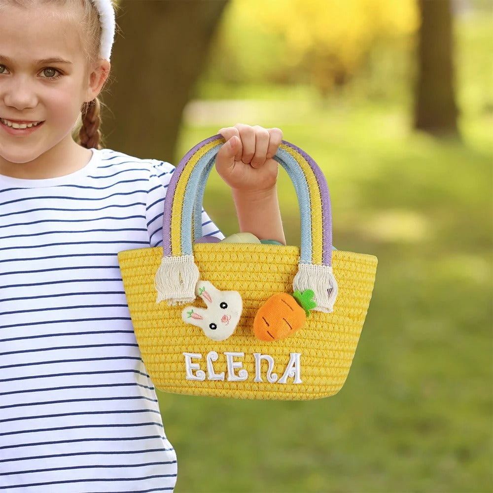 Personalized Cute Easter Rabbit Carrot Cotton Woven Basket