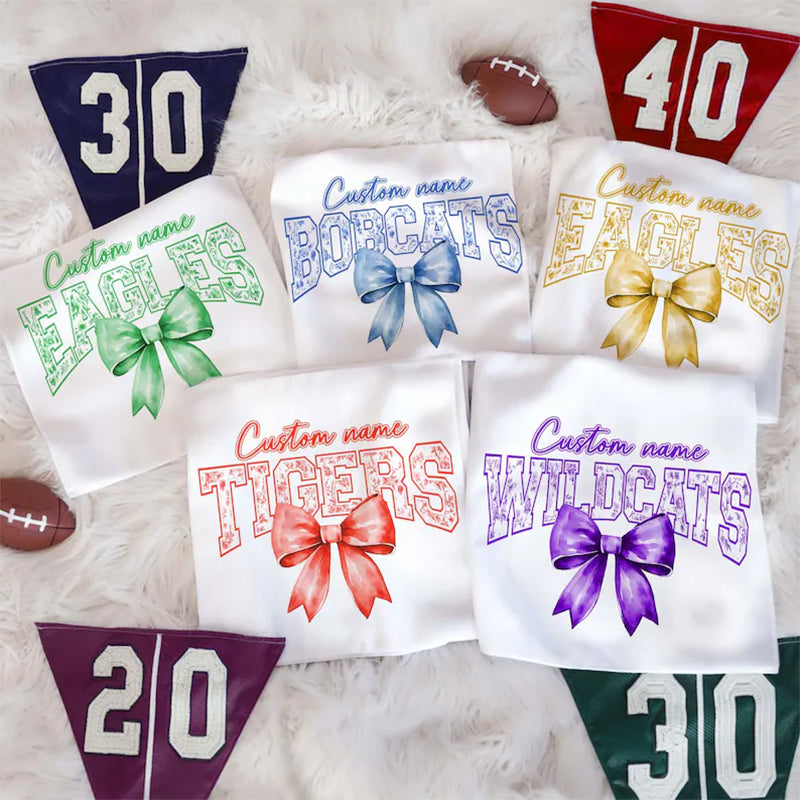 Custom Mascot Toile Floral Shirt, Football Bow Coquette Shirt