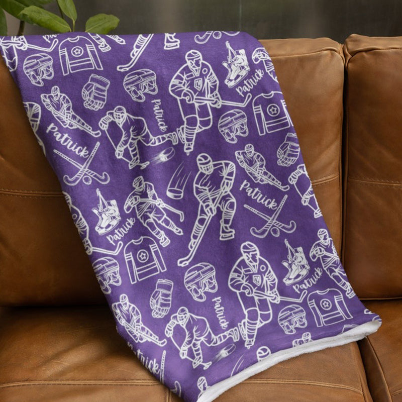 Personalized Hockey Blanket, Custom Hockey Player Throw