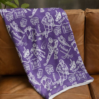 Personalized Hockey Blanket, Custom Hockey Player Throw
