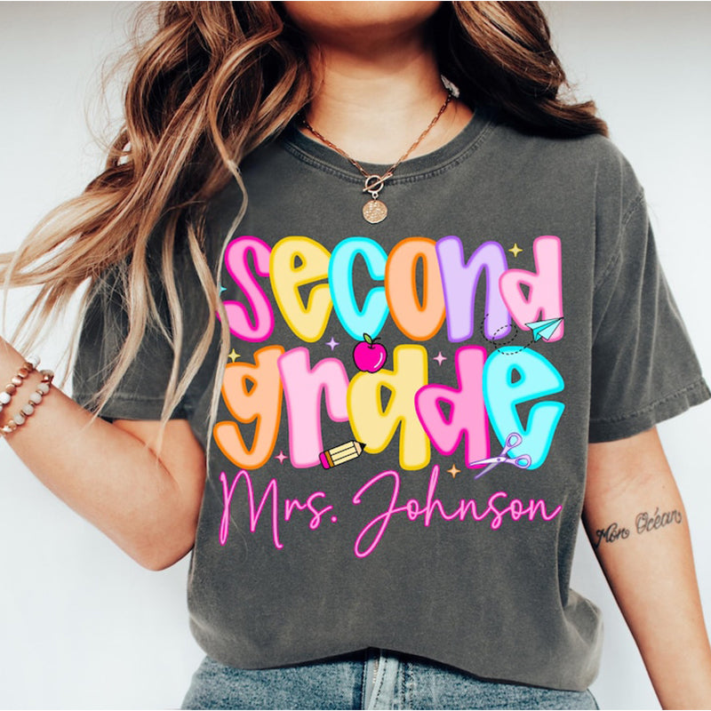 Custom Second Grade Teacher Shirt, Comfort Colors 2nd Grade Teacher Name Shirt