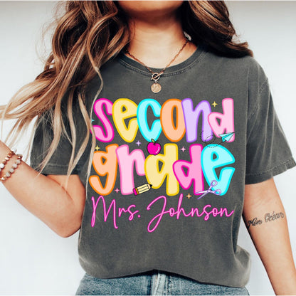 Custom Second Grade Teacher Shirt, Comfort Colors 2nd Grade Teacher Name Shirt