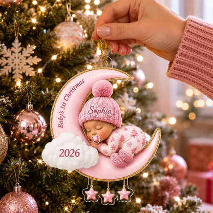 Baby First Christmas On The Moon - Personalized Acrylic Ornament