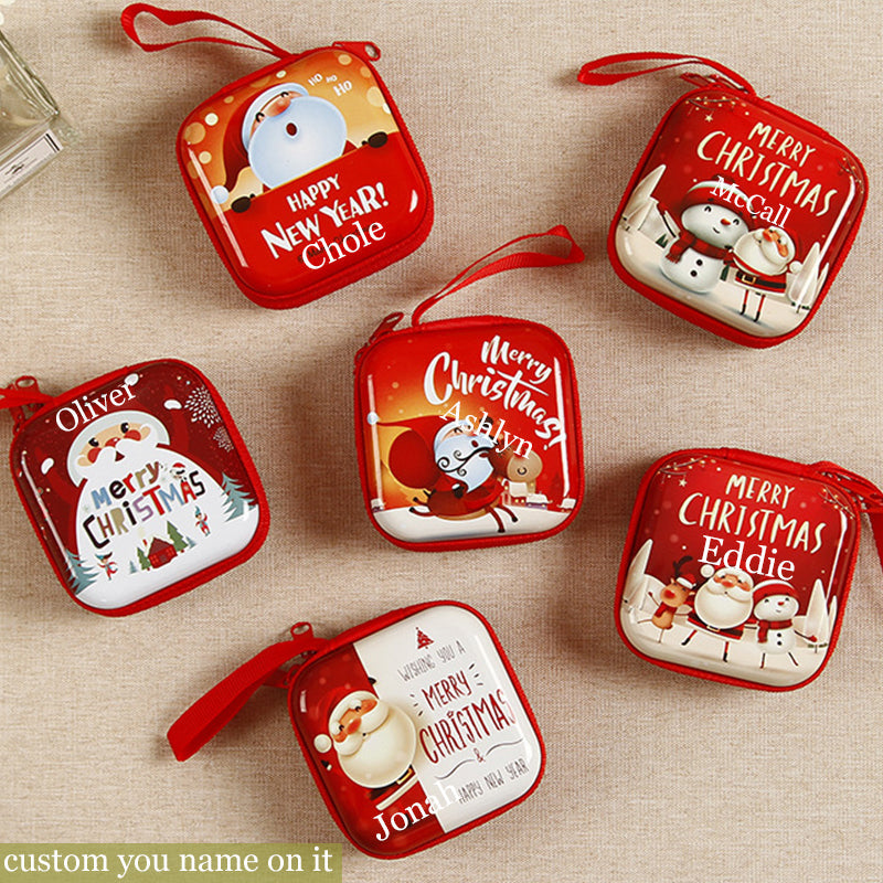 Personalization name Festive Red PVC Christmas Coin Purse