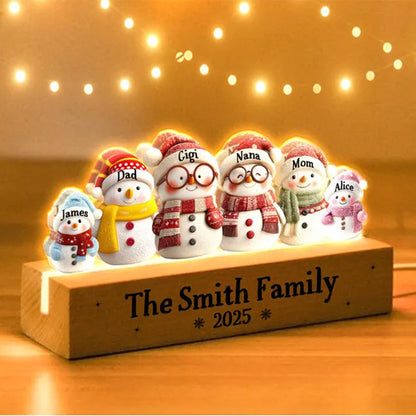 Custom Snowman Family Christmas Night Light, Snowman Christmas Decor