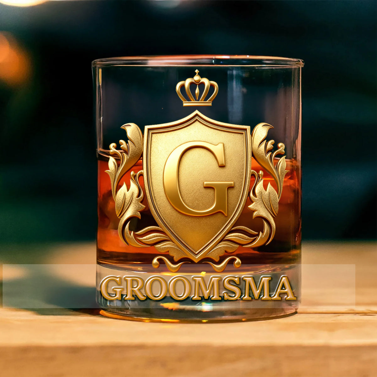 Cheers with Legendary Man - Personalized Golden 3D Badge Personalized Wood Whiskey Dispenser