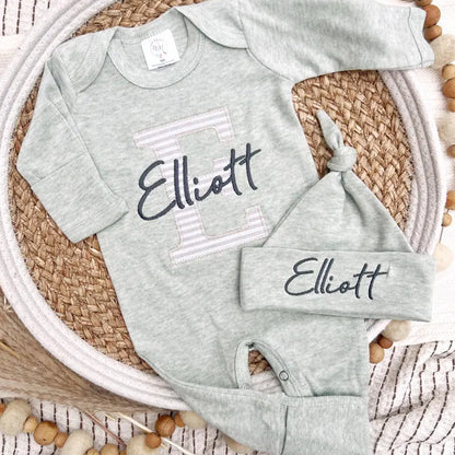 Custom coming home outfit for baby boy, personalized baby footie