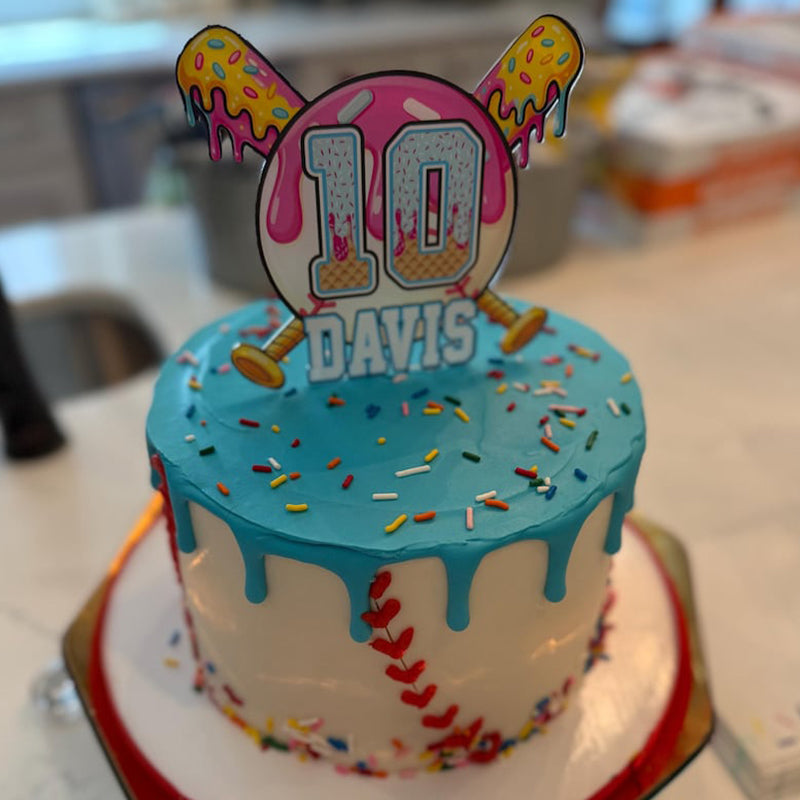 Boy Baseball Drip Cake Topper, Custom Baseball Birthday Cake Topper