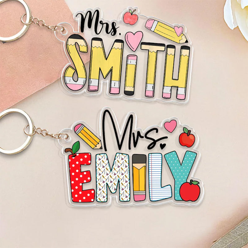 Personalized Teacher Appreciation Gifts, Custom Pencil Alphabet Teacher Keychain