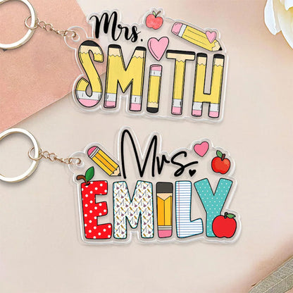 Personalized Teacher Appreciation Gifts, Custom Pencil Alphabet Teacher Keychain