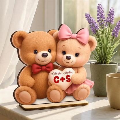 Loving Bear Couple - Personalized Wooden Plaque