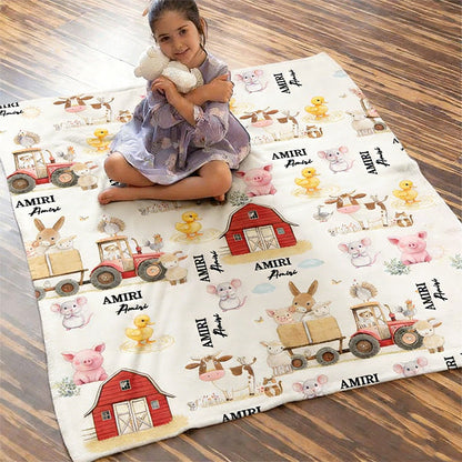 Personalized Farm Animal Baby Name Custom Blanket Gift Idea For Baby