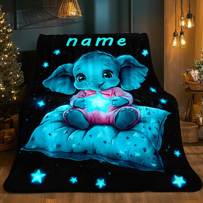 Personalized Name Starry Night Elephant Blanket – Soft Flannel