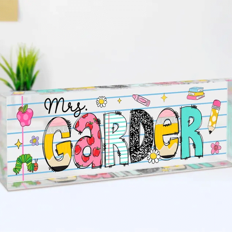 Personalized Teacher Desk Name Acrylic Plaque, Acrylic Name Plate for Desk, Back To School Teacher Gift