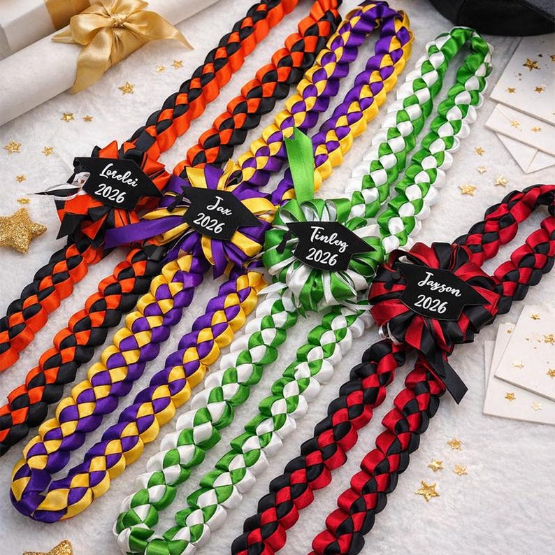 Custom Braided Ribbon Lei, Personalized Graduation Gift Class of 2026