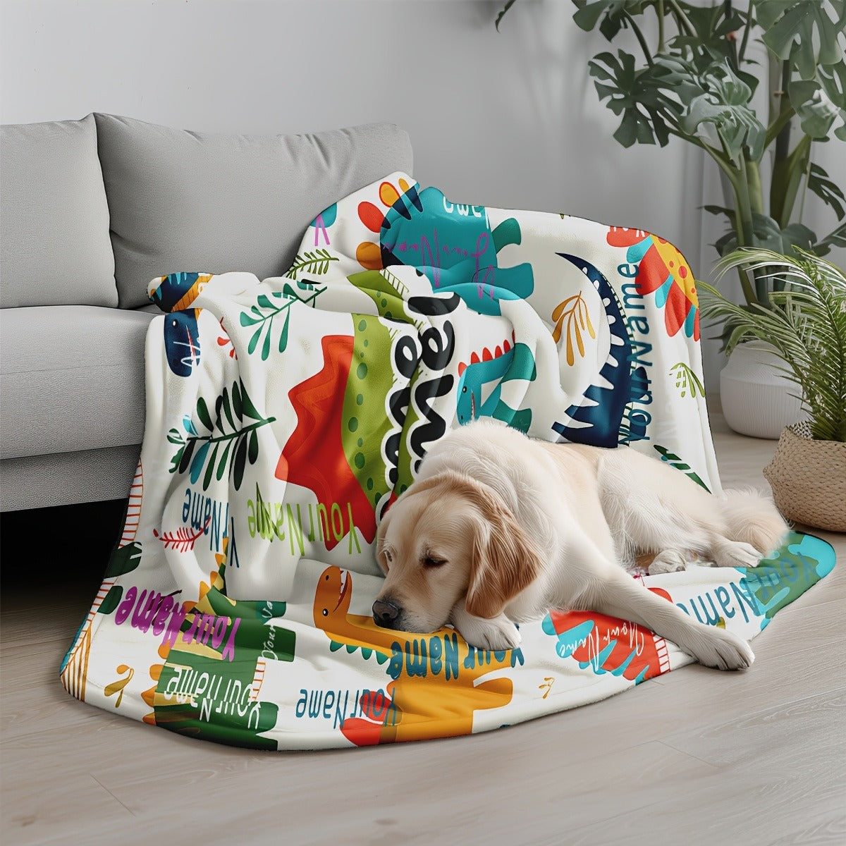 Text Custom Dinosaur Jurassic Cartoon Plant  Custom Name Personalized Blanket