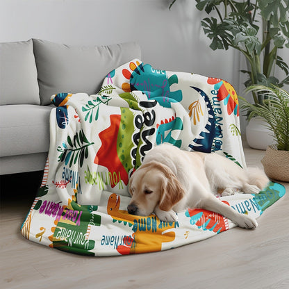 Text Custom Dinosaur Jurassic Cartoon Plant  Custom Name Personalized Blanket