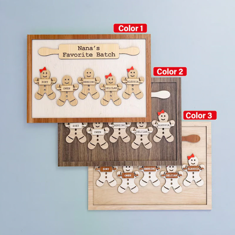 Wooden Gingerbread Family Sign Personalized Grandchildren Sign