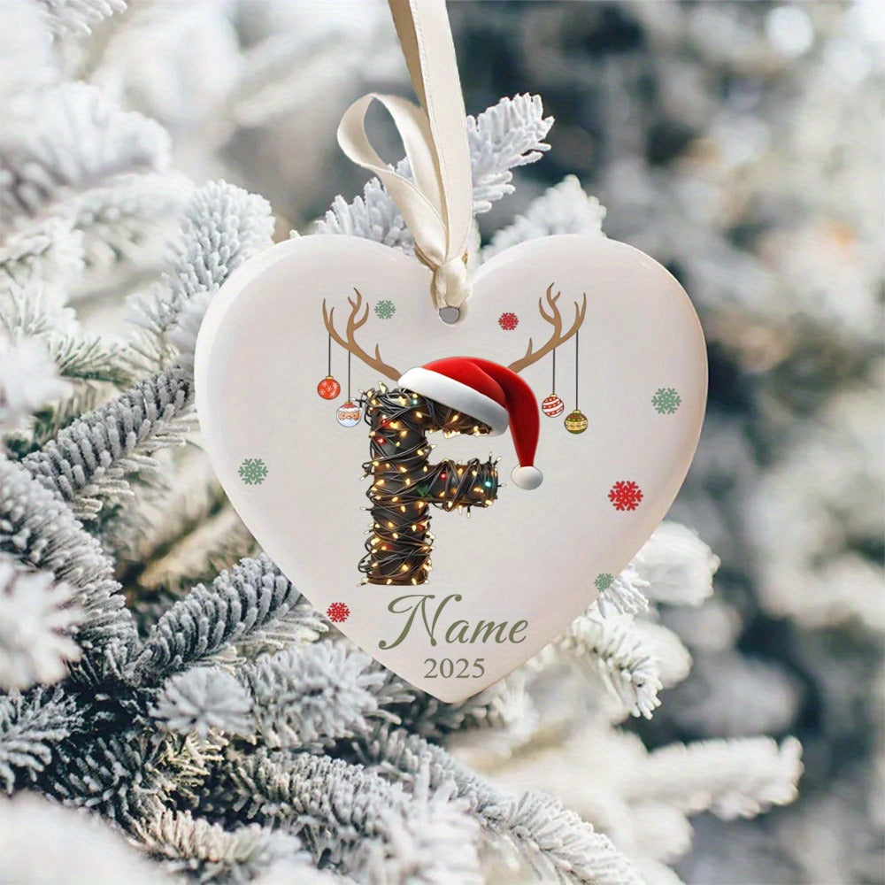 Personalized Christmas Initial Name Heart-Shaped Ornament