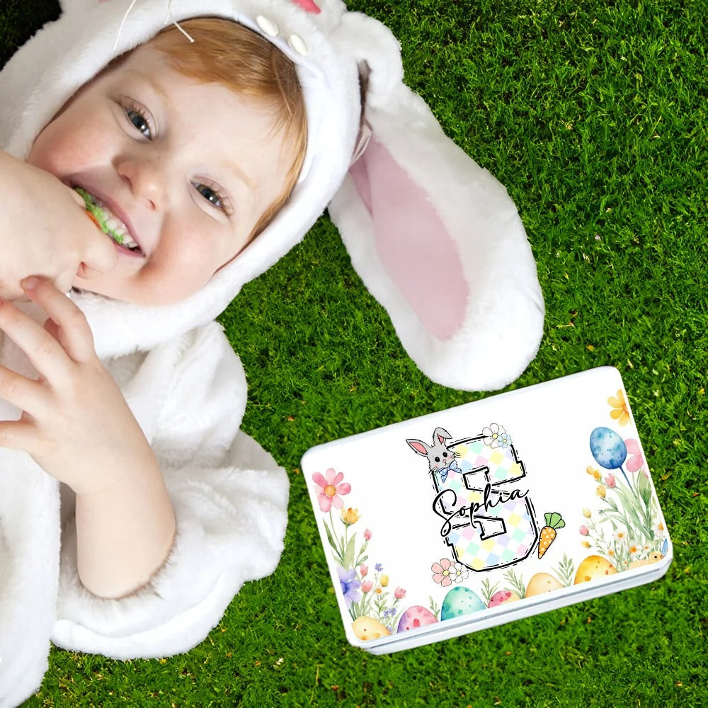 Personalized Cute Easter Bunny Carrot Initial Food-grade Biscuit Tin Storage Box