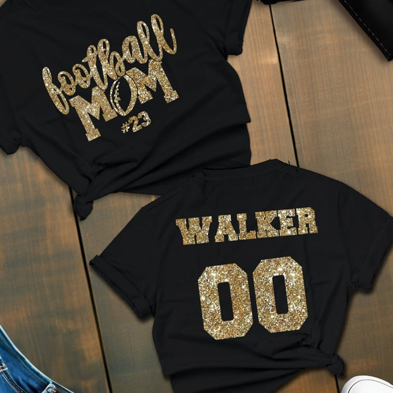 Football Mom Shirt Custom | Custom Glitter Football Mom tshirt