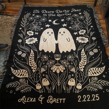 Til Death Blanket: Ghosts Woven Throw, Unique Spooky Couple Gift