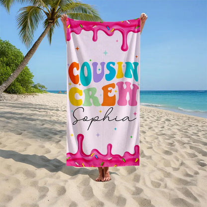 Personalized Cousin Crew Beach Towel, Cousin Squad Gift