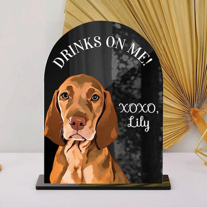 Custom Pet Portrait Wedding Bar Sign, Open Bar Dog Sign