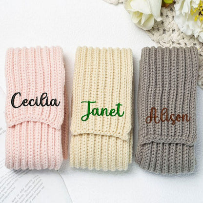Personalized Scarf, Embroidered Knit Scarf, Custom Name Knitted Scarf