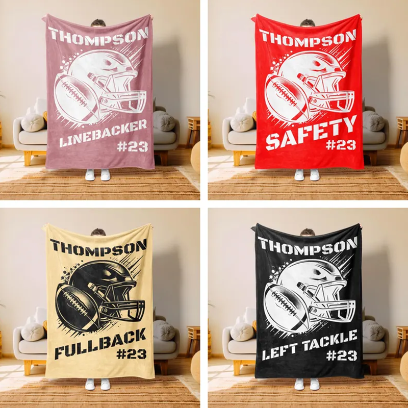 Football Blanket, Gift For Mom, Personalized Football Blanket