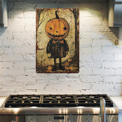 Primitive Pumpkinhead Halloween Decor Metal Art Sign Mantle Decoration