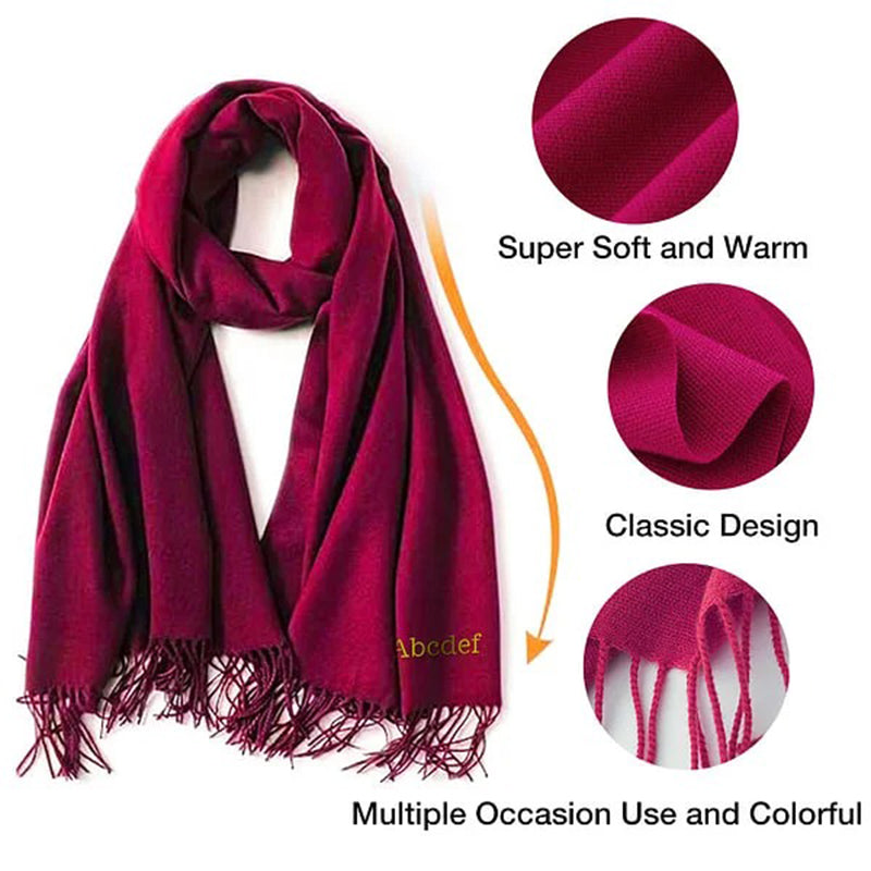 Personalized Super Soft Warm Scarf with Embroidered Birth Flower and Text Fashion Accessory