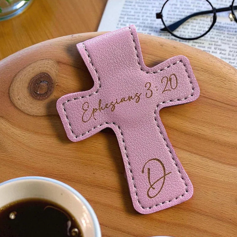 Personalized Cross Leather Magnetic Bookmark, Engraved Reader Gift