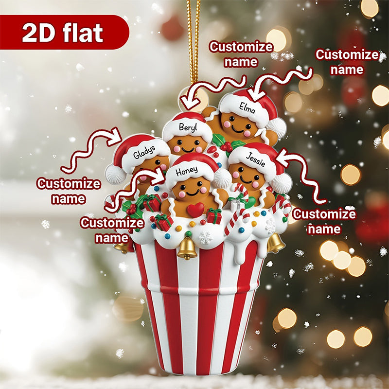 Personalized Gingerbread Family Christmas Ornament - Custom Names & Family Tree Design