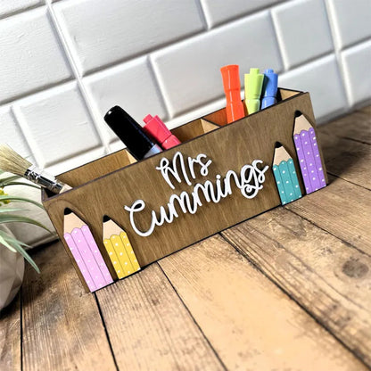 Personalized Pencil Teacher Desk Organizer, Custom Teacher Desk Caddy