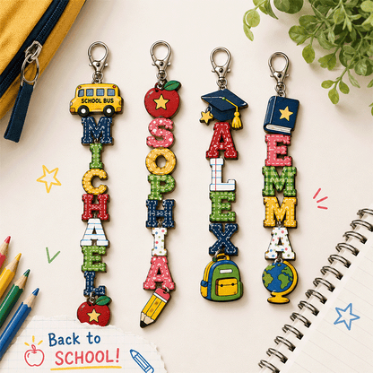 Back To School Kids Gift, Personalized Kids Name Keychain, Backpack Kids Name Tag