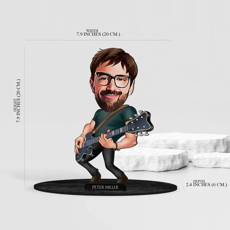 Personalized 3D Wooden Cartooned Guitarist Figurine Trinket